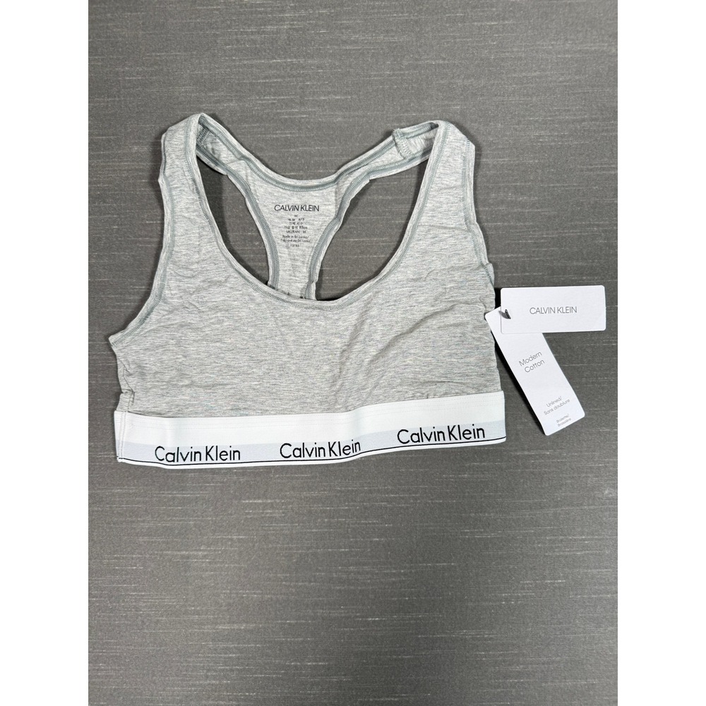 Calvin Klein Modern Cotton Unlined Bralette Grey Heather Racerback F3785 M NWT‎